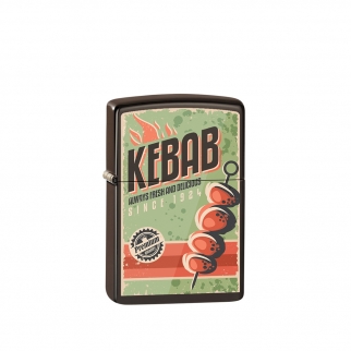 obudowa zapalniczki z nadrukiem apetycznego kebaba z warzywami i mięsem na ciemnym tle