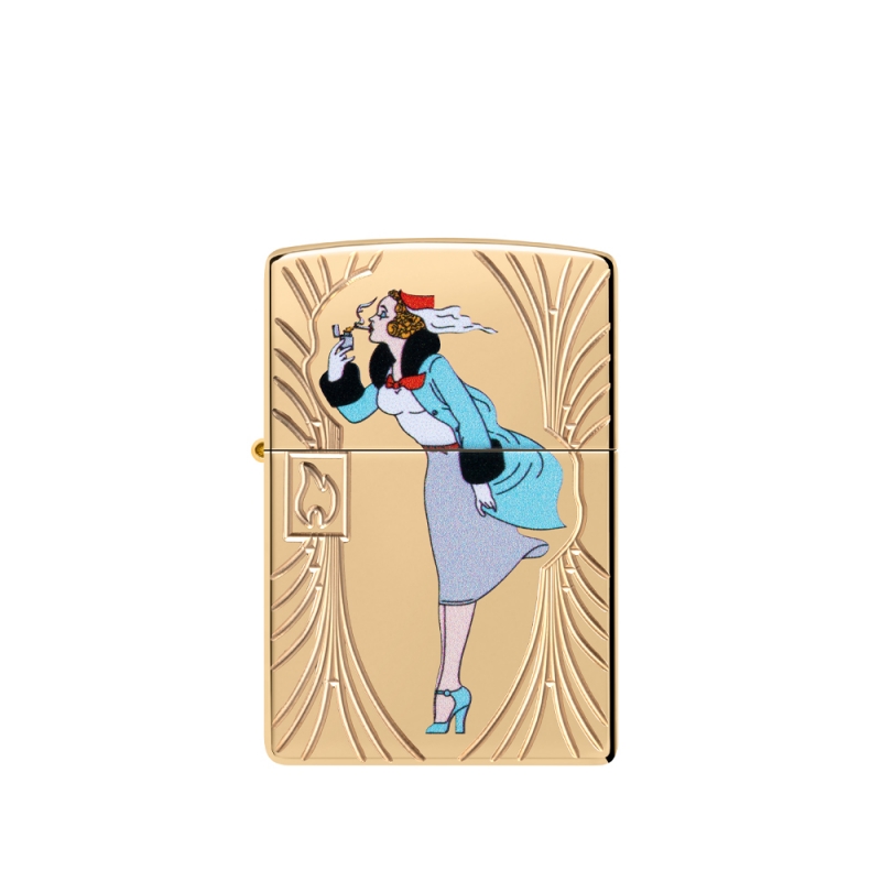 metalowa zapalniczka Zippo z frontową grafiką postaci Windy w pełnych barwach i eleganckim grawerem Deep Carve