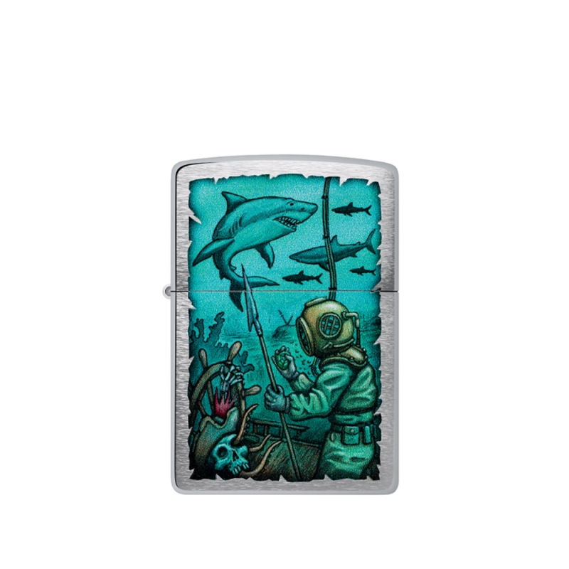 metalowa zapalniczka Zippo z ilustracją potężnego statku w pełnych barwach morskiej sceny