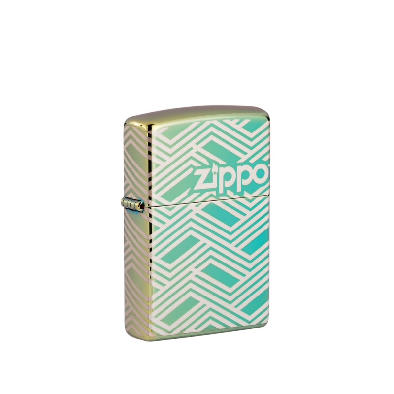 zapalniczka Zippo z metalicznym blaskiem High Polish który podkreśla szczegóły abstrakcyjnych linii