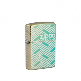 zapalniczka Zippo z metalicznym blaskiem High Polish który podkreśla szczegóły abstrakcyjnych linii