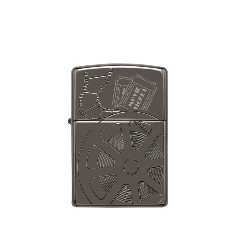 metalowa zapalniczka Zippo z wyraźnym grawerunkiem rolki filmowej wykonanym techniką MultiCut który tworzy dramatyczny efekt