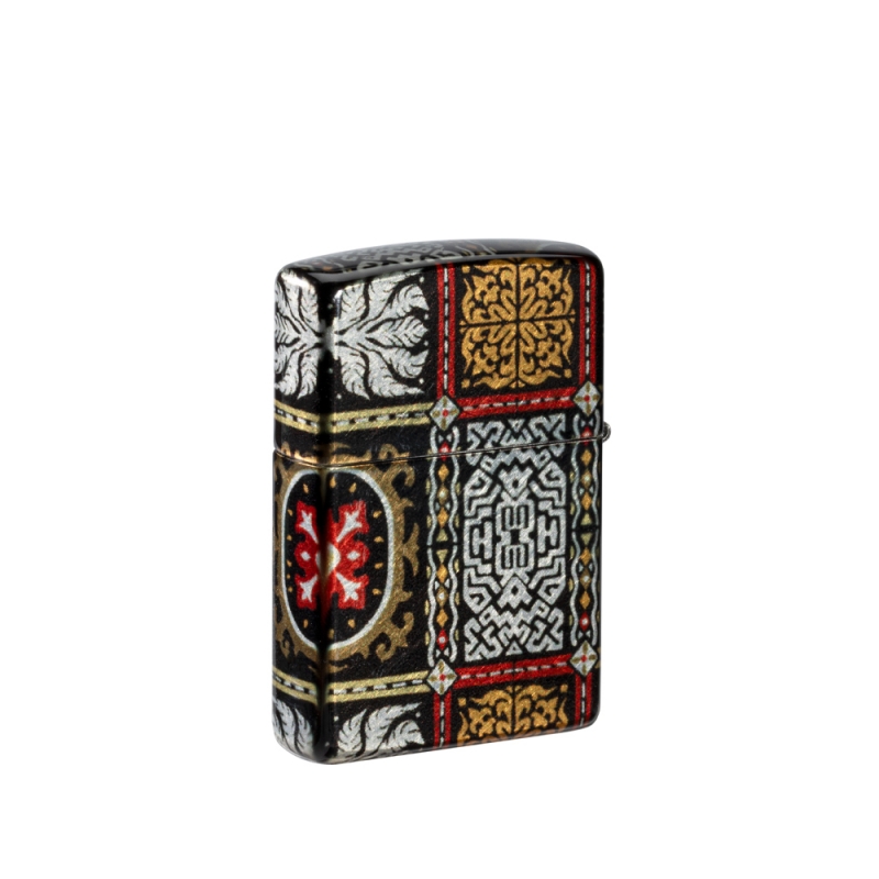 metalowa zapalniczka Zippo z dużym logo Zippo na froncie otoczonym abstrakcyjnym wzorem linii