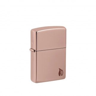 metalowa zapalniczka z eleganckim wykończeniem Rose Gold i delikatnym motywem płomienia u dołu powierzchni