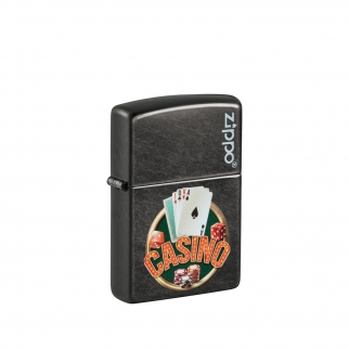 obudowa zapalniczki Zippo z metalicznym tłem i motywami kasynowymi które przywołują klimat stołu do gier