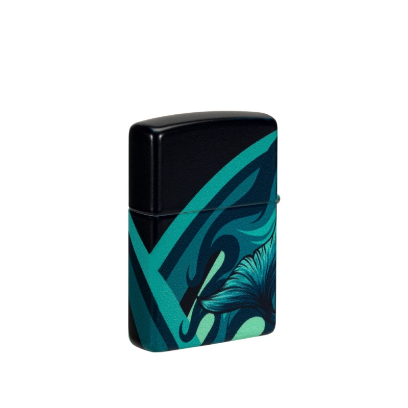 metalowa zapalniczka z intensywnymi odcieniami błękitu i turkusu przedstawiającymi syrenę w głębinach