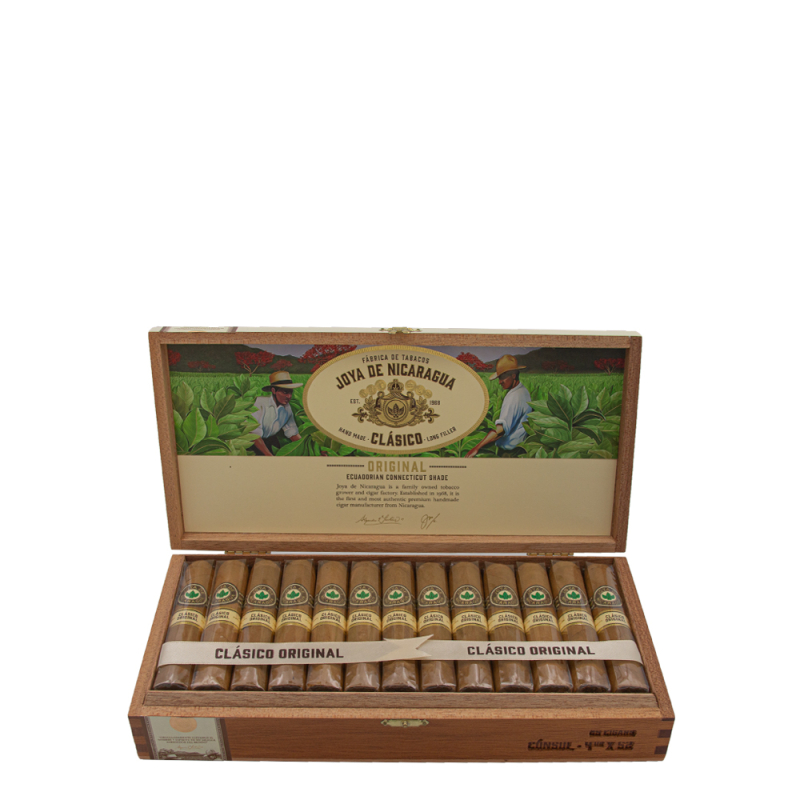 otwarte pudełko pełne cygar Joya de Nicaragua Clasico Original Consul