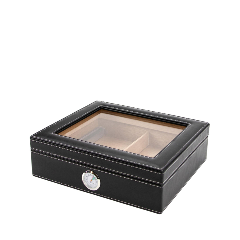 czarny Humidor na 20 cygar ze szklanym wiekiem