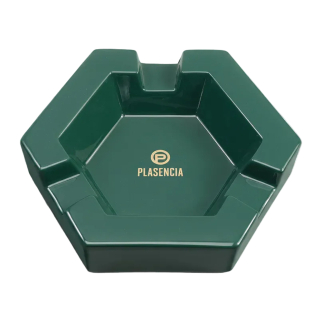 zielona popielnica na 3 cygara z logotypem marki Plasencia w heksagonalnym kształcie
