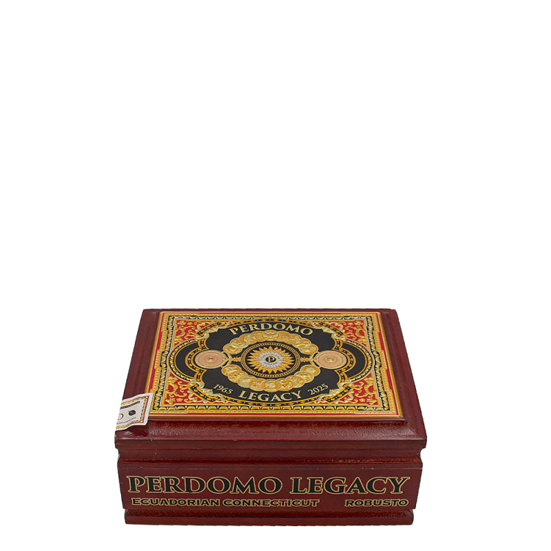 drewniane kolorowe pudęłko z logotypem marki Perdomo