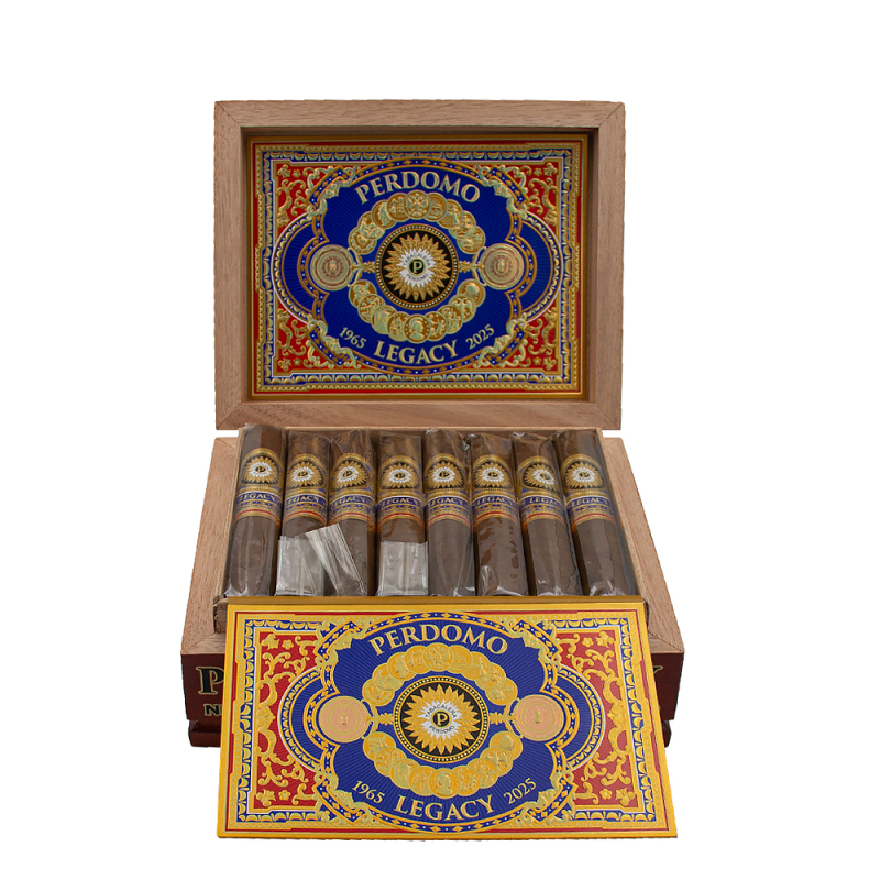 nowe cygara marki Perdomo zapakowane w ładne kolorowe pudełko z drewna