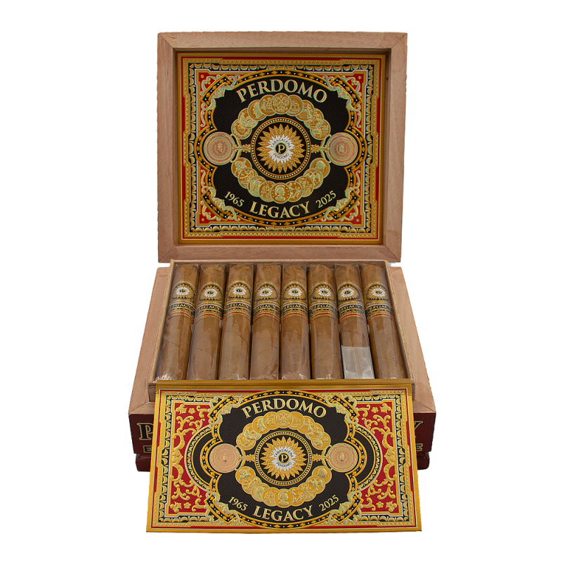 otwarte pudełko pełne delikatnych cygar Perdomo Legacy Connecticut Epicure