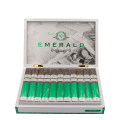 otwarte pudełko pełne cygar Rocky Patel Emerald BP Sixty w biało zielonym kolorze