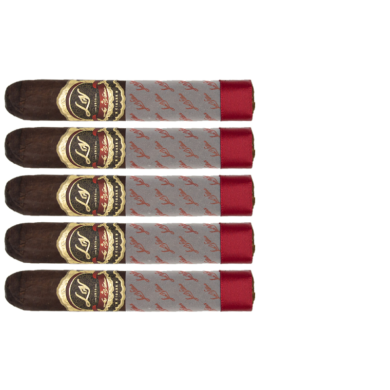 zestaw pięciu cygar w formacie robusto z czerwoną banderolą na spodzie
