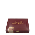 ciemno czerwone pudełko ze złotym logotypem marki Las Villas