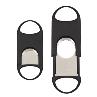 czarna obcinarka co cygar z otwieranym jednym skrzydłem i lekko widocznym logotypem La Aurora