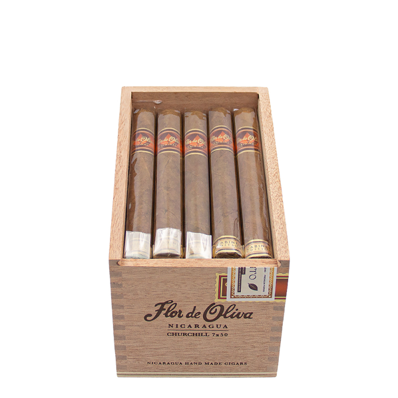 cygara Flor de Oliva Churchill Natural w skrzynce wykonanej z drewna