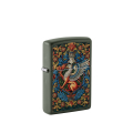 Czarna zapalniczka Zippo Mythical Creature z ozdobnym wizerunkiem mitycznego stworzenia na froncie obudowy