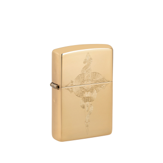 Złota zapalniczka Zippo Serpent Design z wyciętym motywem węża na powierzchni obudowy