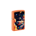 Pomarańczowa zapalniczka Zippo Space Elements Design z kosmicznym tłem pełnym gwiazd i planet