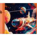 Zbliżenie na kosmiczną kompozycję z gwiazdami i planetami umieszczoną na pomarańczowej powierzchni Zippo