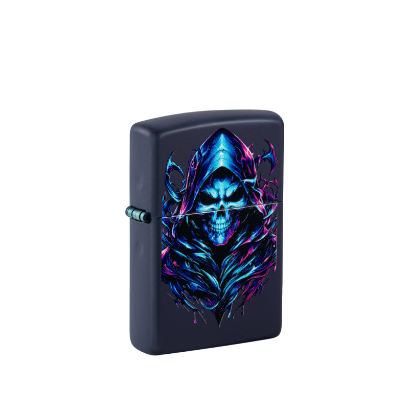 Czarna zapalniczka Zippo Reaper Skull Design z wyrazistym wzorem czaszki Żniwiarza na froncie
