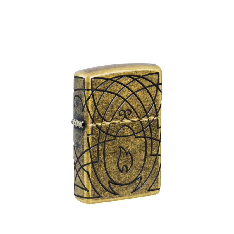 Złota postarzana zapalniczka Zippo Elegant Flame z eleganckim motywem płomienia