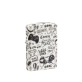 Biała zapalniczka Zippo Games Pattern Design ozdobiona charakterystycznym wzorem inspirowanym światem gier