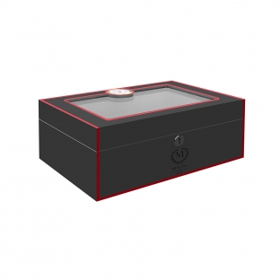 czarny cedrowy humidor z szybką myon na 50 cygar, w pełni wyposażony w higrometr i nawilżacz