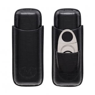 czarne eleganckie etui na 2 cygara, prezent dla palacza cygar podróżnika