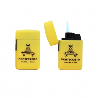 plastikowa żółta zapalniczka z jednym płomieniem dla fana marki montecristo
