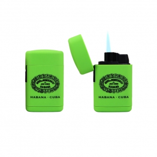 jasnozielona zapalniczka z logo hoyo de monterrey, dla fana kubańskich cygar