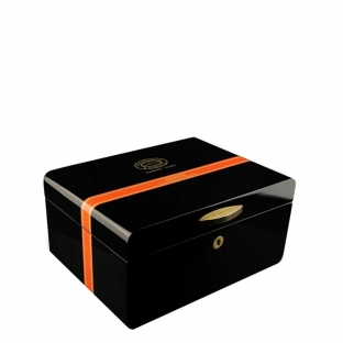 przepiękny humidor na cygara wykończony lakierem z logo marki partagas series