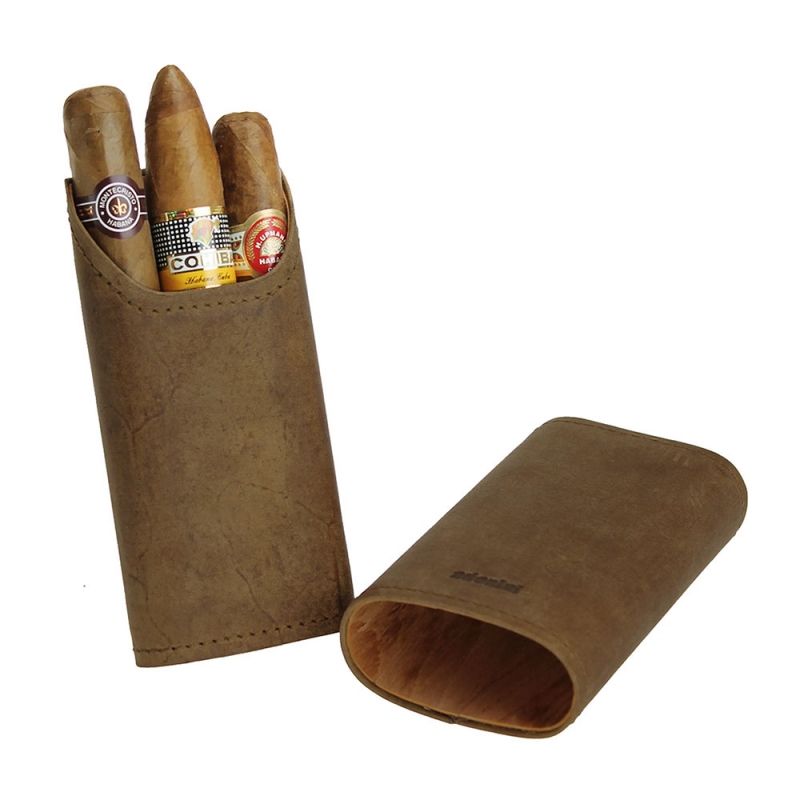stylowe etui na 3 cygara w kolorze brązowym z logo marki adorini
