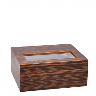 drewniany błyszczący humidor z małą szybka na górze, pomieści dużo cygar