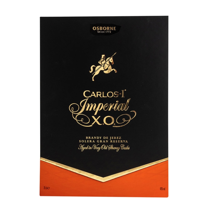 eleganckie pudełko z brandy carlos I gran reserva imperial xo
