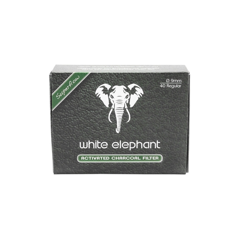 pudełko z 40 sztukami filtrów do fajek white elephant charcoal