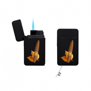 czarna zapalniczka atomic z grafiką cygara