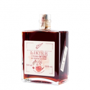 likier Polska Wiśnia na orzechu włoskim w kanciastej butelce