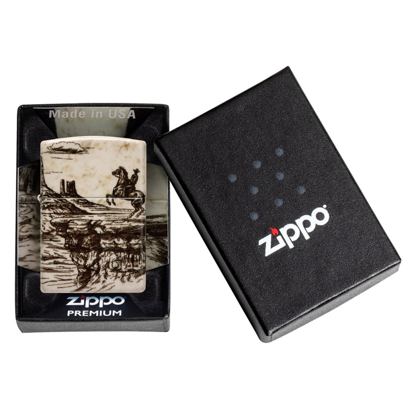 zapalniczka zapakowana w czarne pudełko z logo zippo